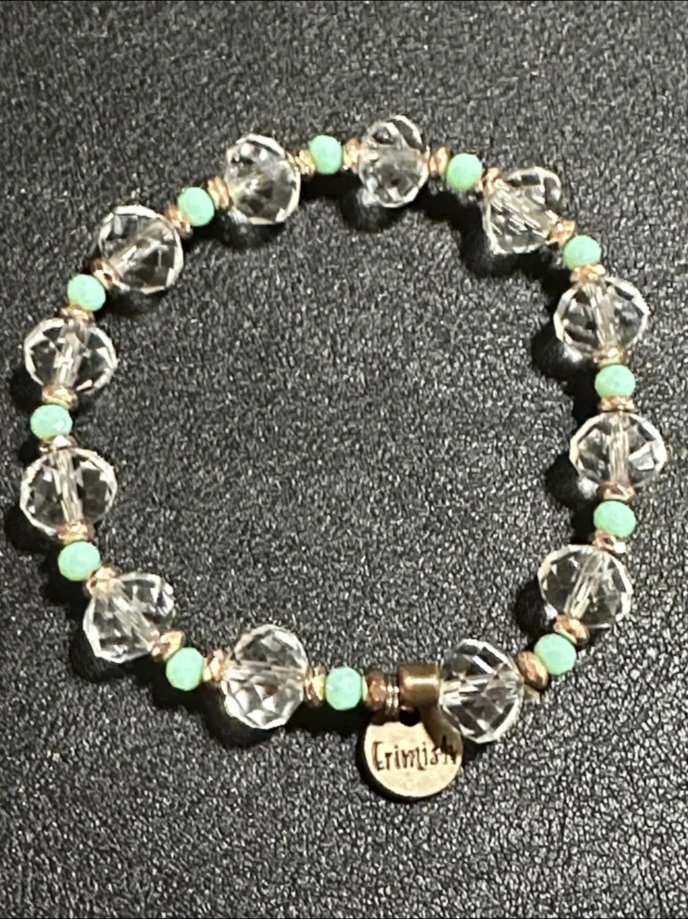 Erimish Clear Faceted Crystal & Faceted Green Spacer Bead Stretch Bracelet